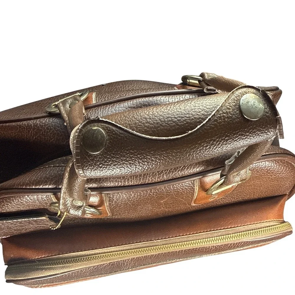 Vintage Retro Ajay Faux Leather Bowling Ball Bag With Scovill Zippers Brown
